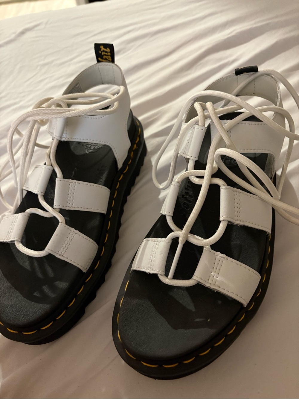 Dr. Martens White Leather Lace-Up Sandal with Black Sole